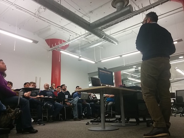 SmartLogic Developer Ara Hacopian speaking at Bmore on Rails. Photo credit: Chris Strom