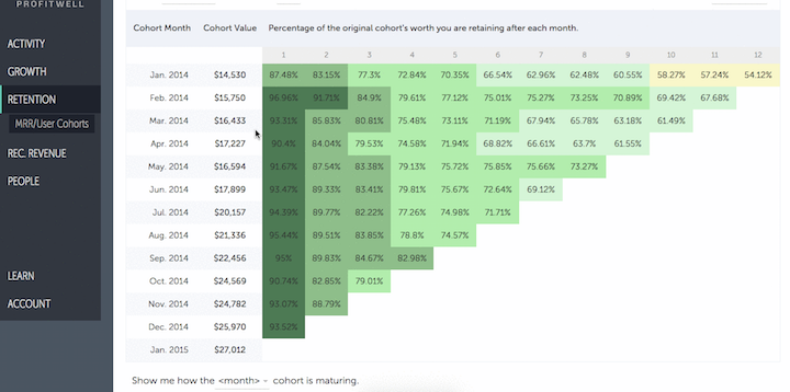 Dive into your retention rates with Profitwell. Image courtesy of Profitwell