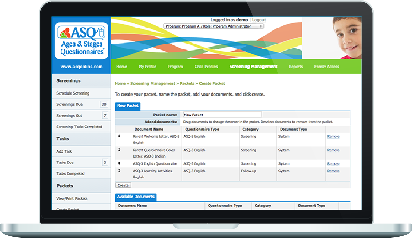 ASQ Online Screenshot of document packet management