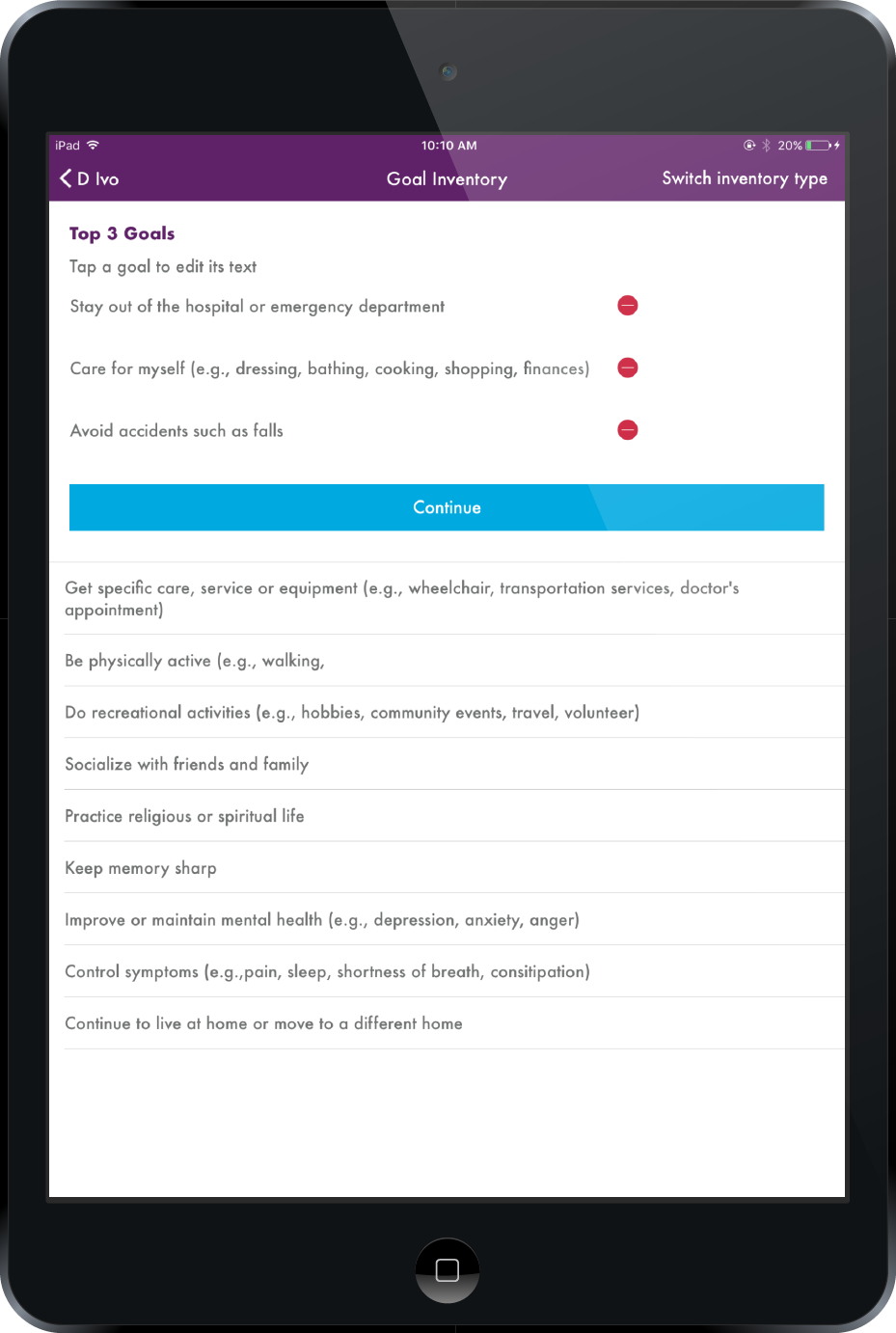 NCQA App screenshot of clinicians assist patients in completing various questionnaires